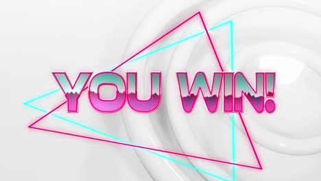 animation of you win text over light trails on white background