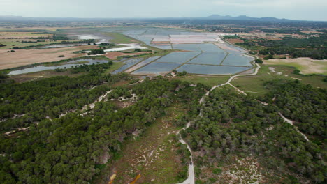 Salobrar-De-Campos-With-A-View-Of-Playa-Del-Trench-In-Mallorca,-Spain-Aerial