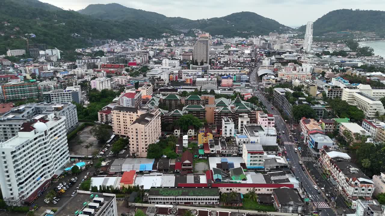 Aerial drone view patong town phuket city thailand thai bangla road south east asia