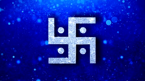 el icono de la esvástica hindú parpadea con brillo y partículas brillantes.