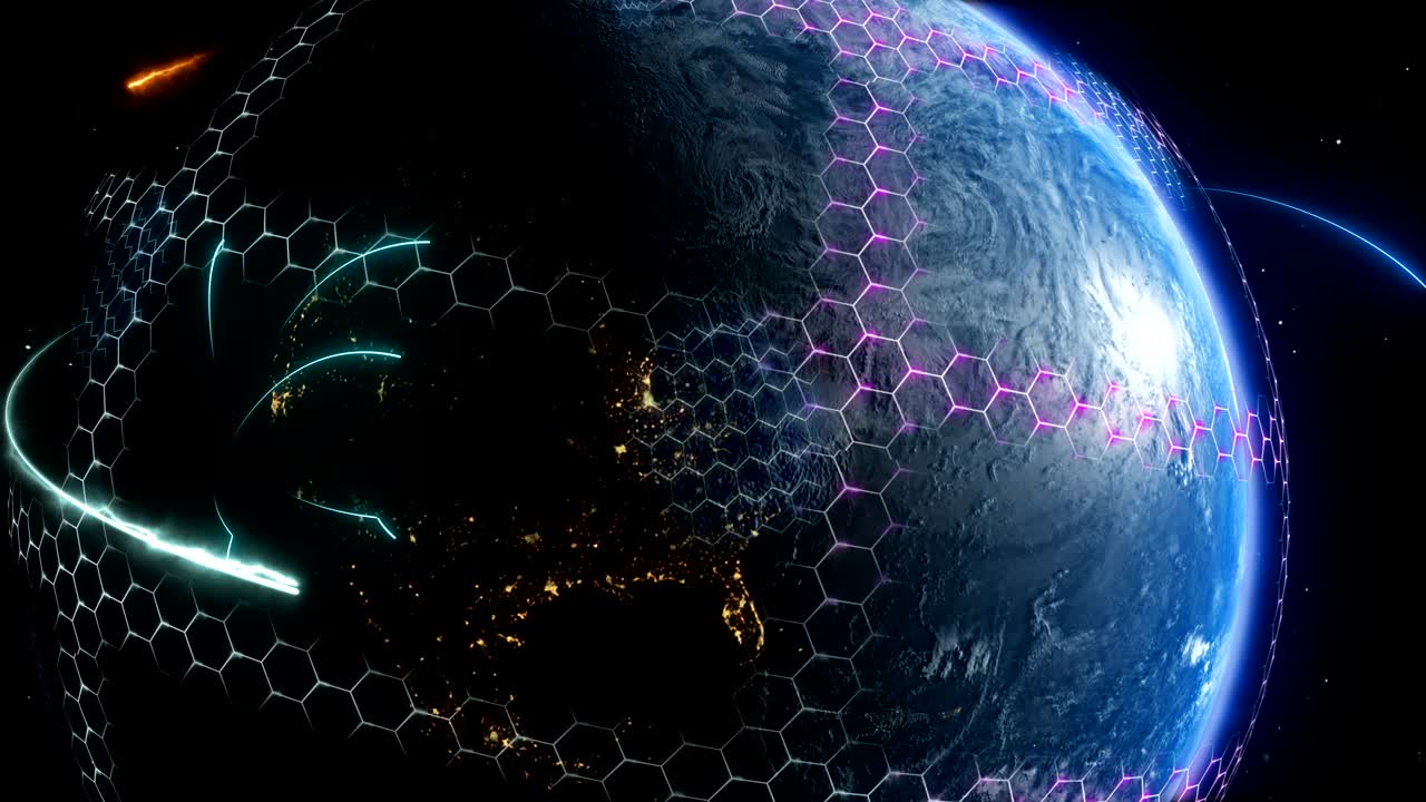 planeta tierra, con elementos holográficos de medios de comunicación, mapas y texturas proporcionados por la nasa