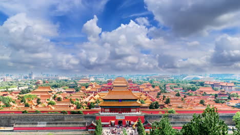 clouds moving over tourists visiting imperial hall standing in heavy snow, forbidden ancient buildings city, china