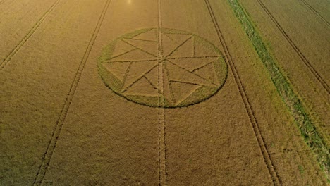 strange farmland crop circle geometry artwork stanton st bernard aerial view wiltshire pulling away