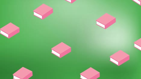 animation of multiple book icons in seamless pattern against copy space on green gradient background