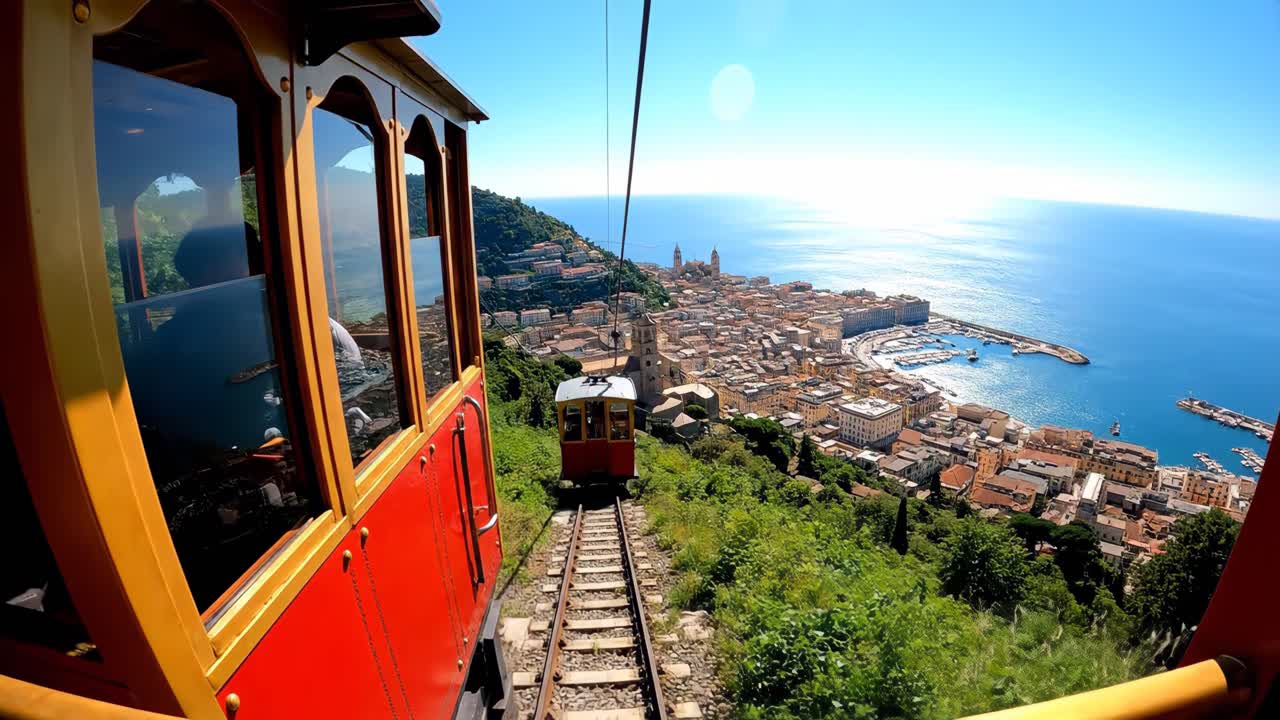 View from a Funicular overlooking a coastal city