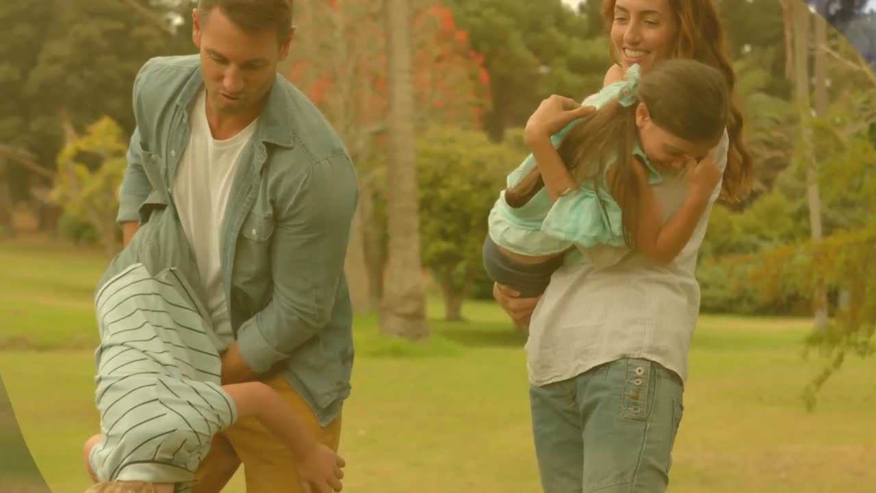 animación de formas sobre la familia caucásica en el parque.