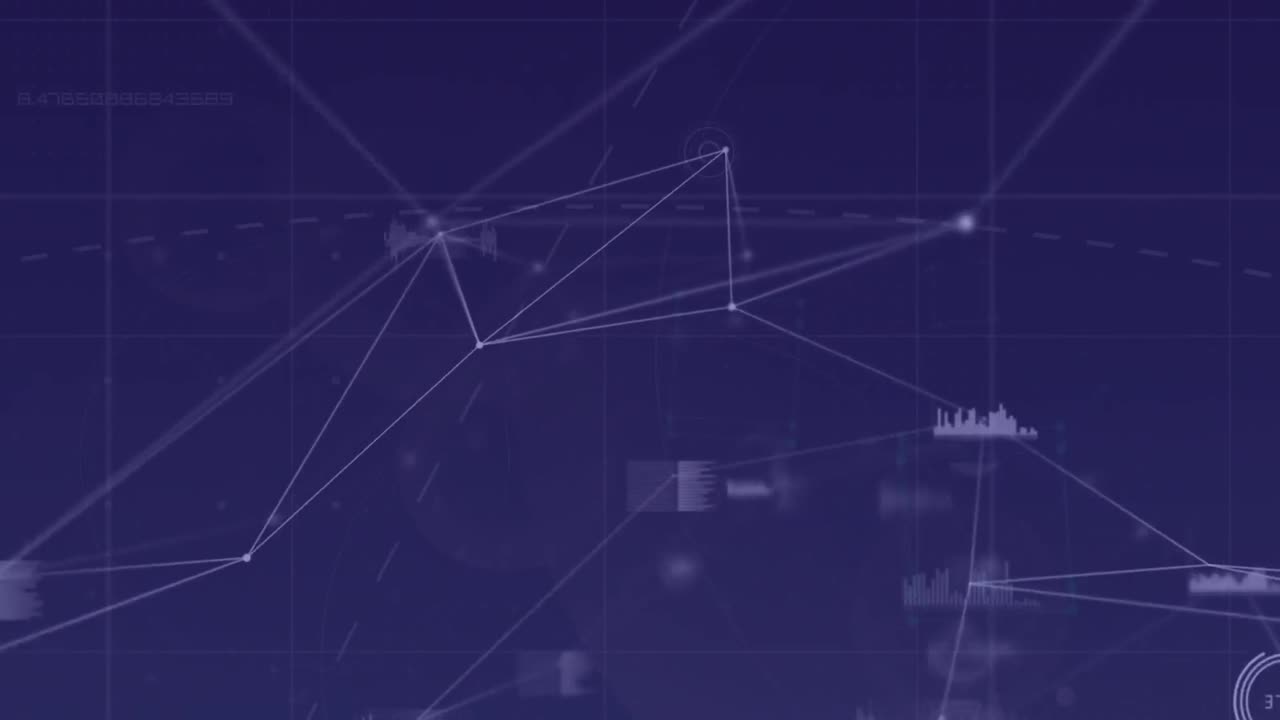 animación de la red de conexiones y procesamiento de datos sobre fondo azul