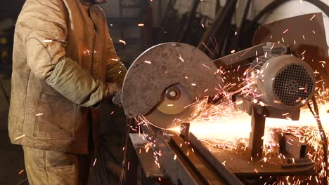 metal worker using circular saw