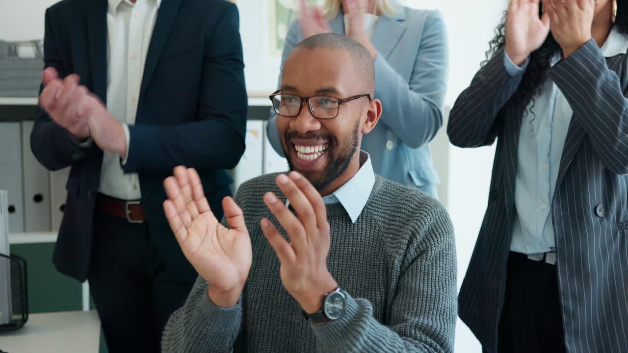 Happy Business Man Clapping and Smiling in Office Meeting