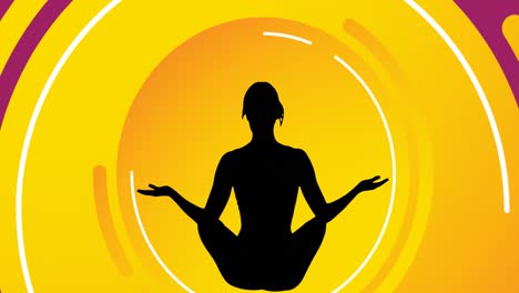 Animation-of-woman-meditating-silhouette-on-yellow-background