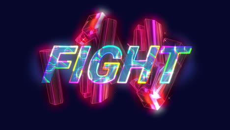 animación del texto de lucha sobre formas en movimiento 3d brillantes