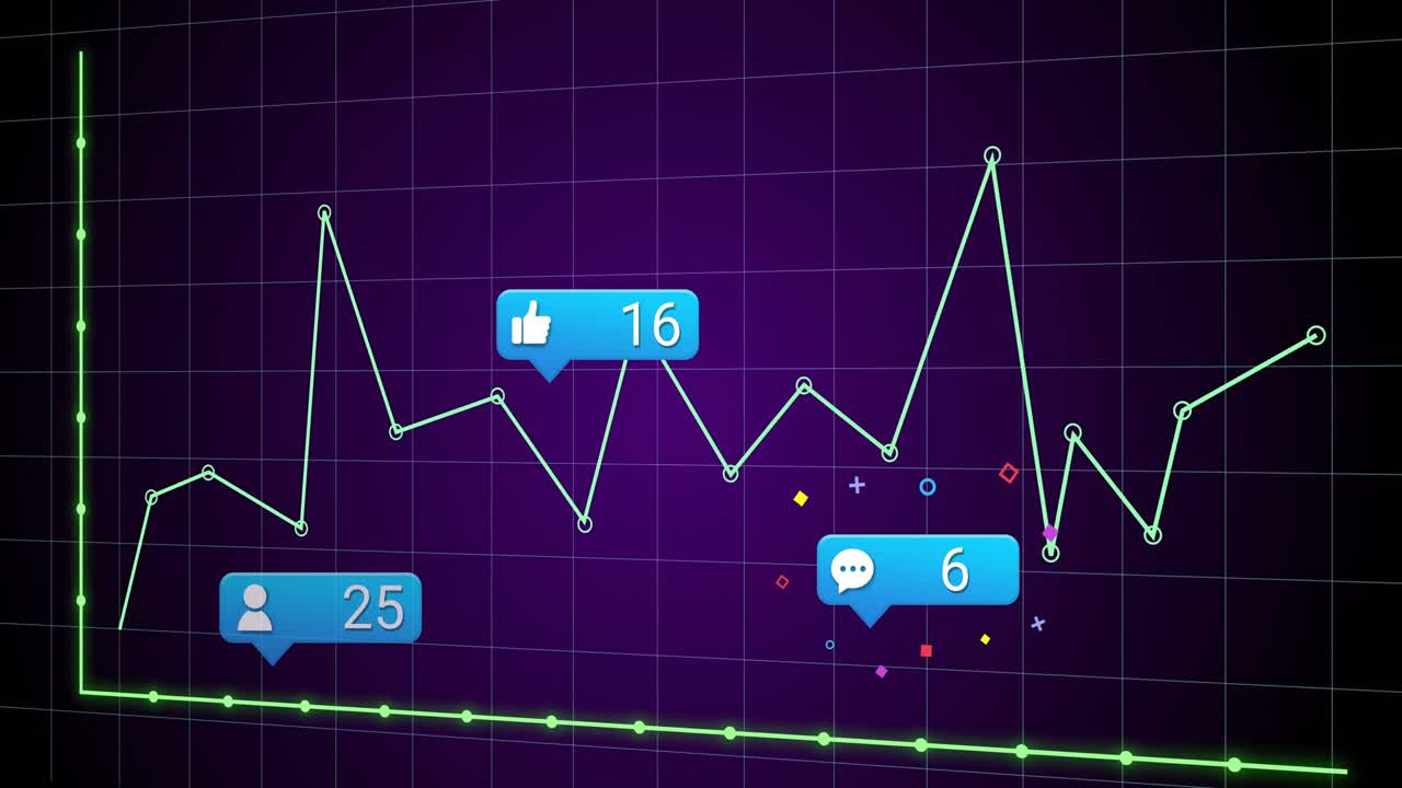 Blue bubble starting line chart drawing and bubbles popping showing engagement trends