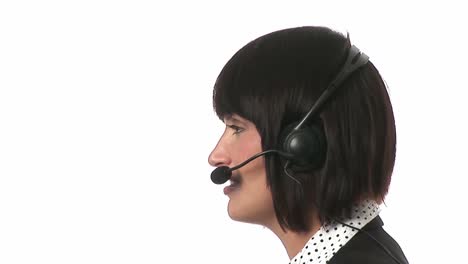 mujer en un auricular