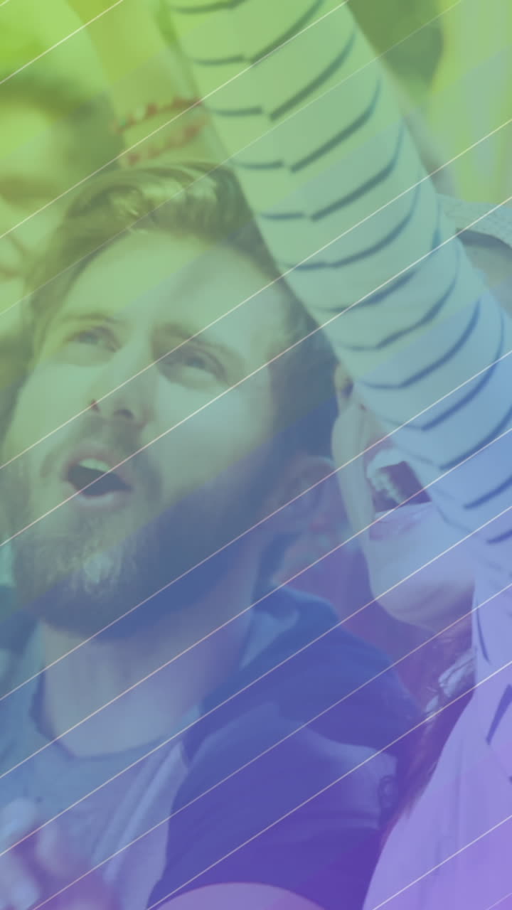 animación del arco iris sobre un grupo de personas felices