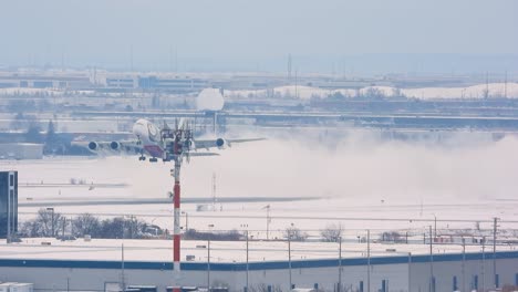 plane taking off from toronto airport in winter. canada