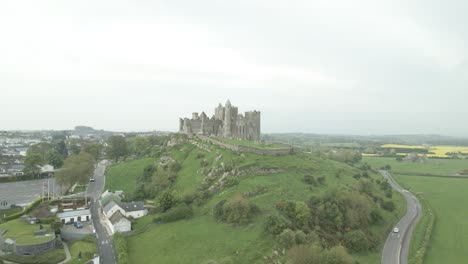 aerial towards rock of cashel - historical landmark in county tipperary, ireland