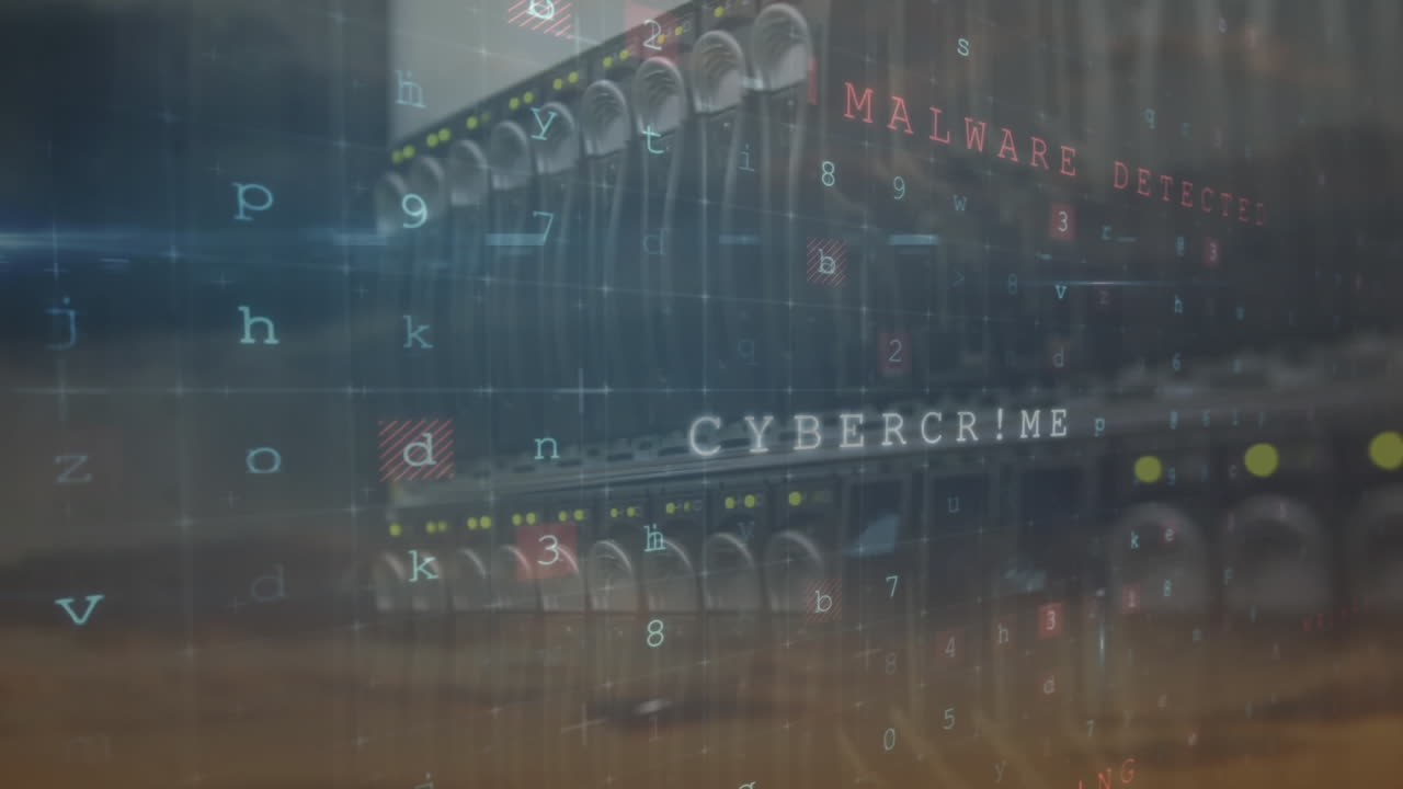 animación del procesamiento de datos de seguridad cibernética contra el cierre de un servidor informático