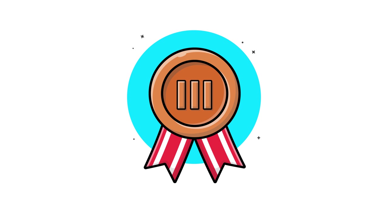 Animated Cartoon Bronze Medal with Ribbons for Third Place