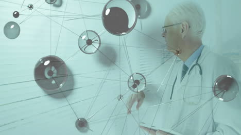 doctor using animation for digital network connections and data visualization