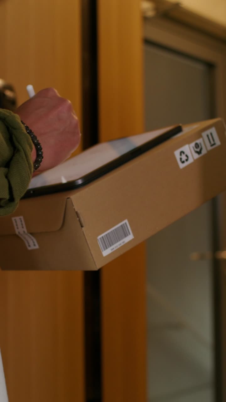 persona de entrega que firma para el paquete