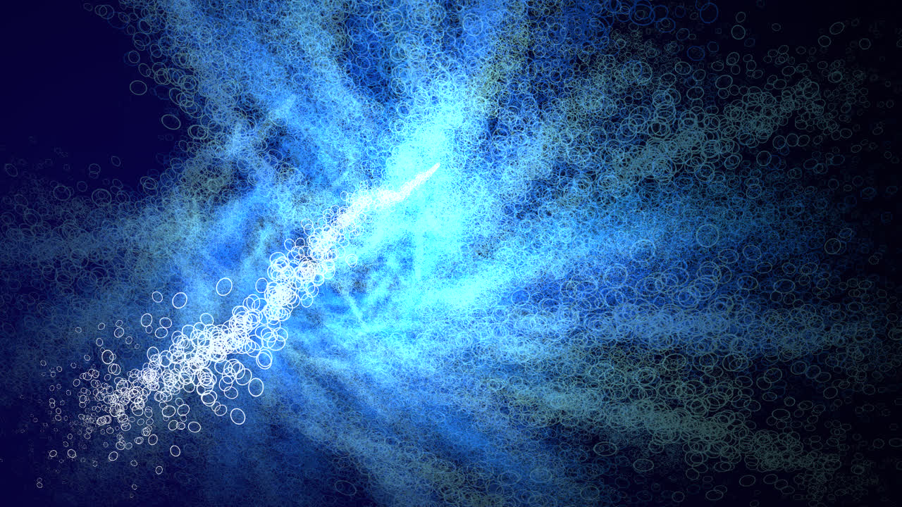 단일 지점을 겨냥한 수십 개의 미사일이 작은 거품으로 구성된 성운으로 흩어집니다.