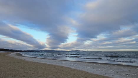 Unusual-strands-of-clouds-over-the-Gulf-of-Gdansk,-Poland