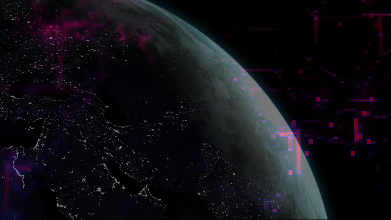 Earth from space with digital data processing animation over dark background