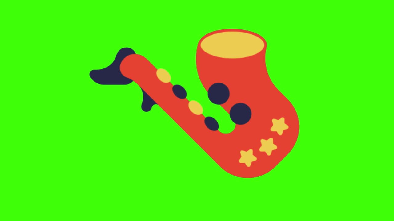 2D animated illustration of a saxophone on a green screen
