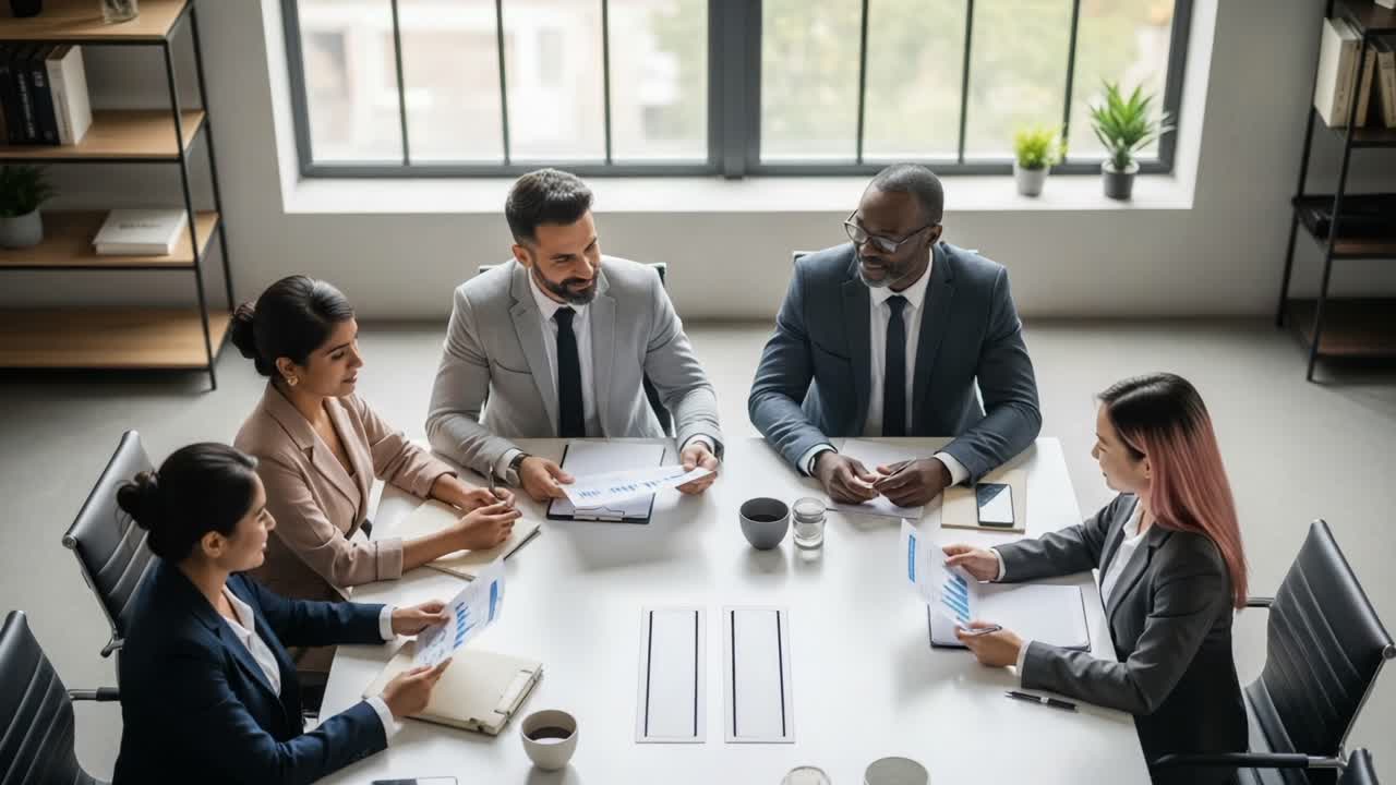 A Professional Team Discusses Strategies and Ideas in a Modern Conference Room During a Productive Business Meeting