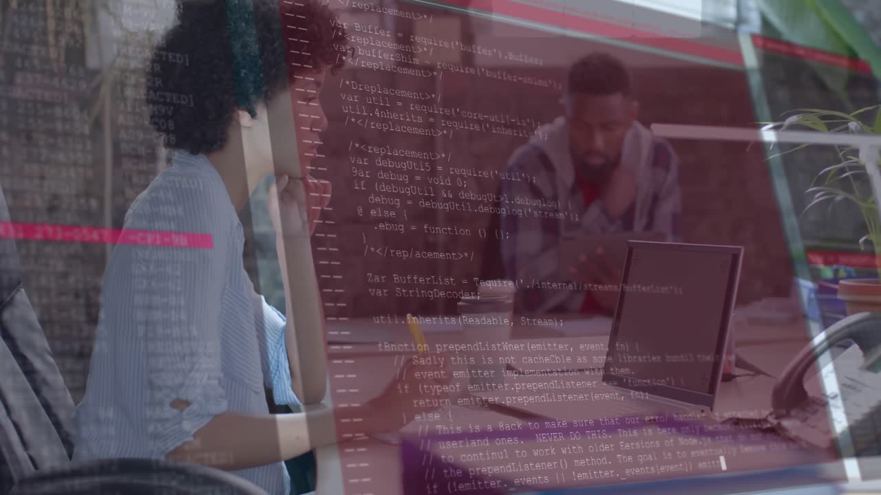 animación del procesamiento de datos sobre diversas personas de negocios que trabajan en la oficina