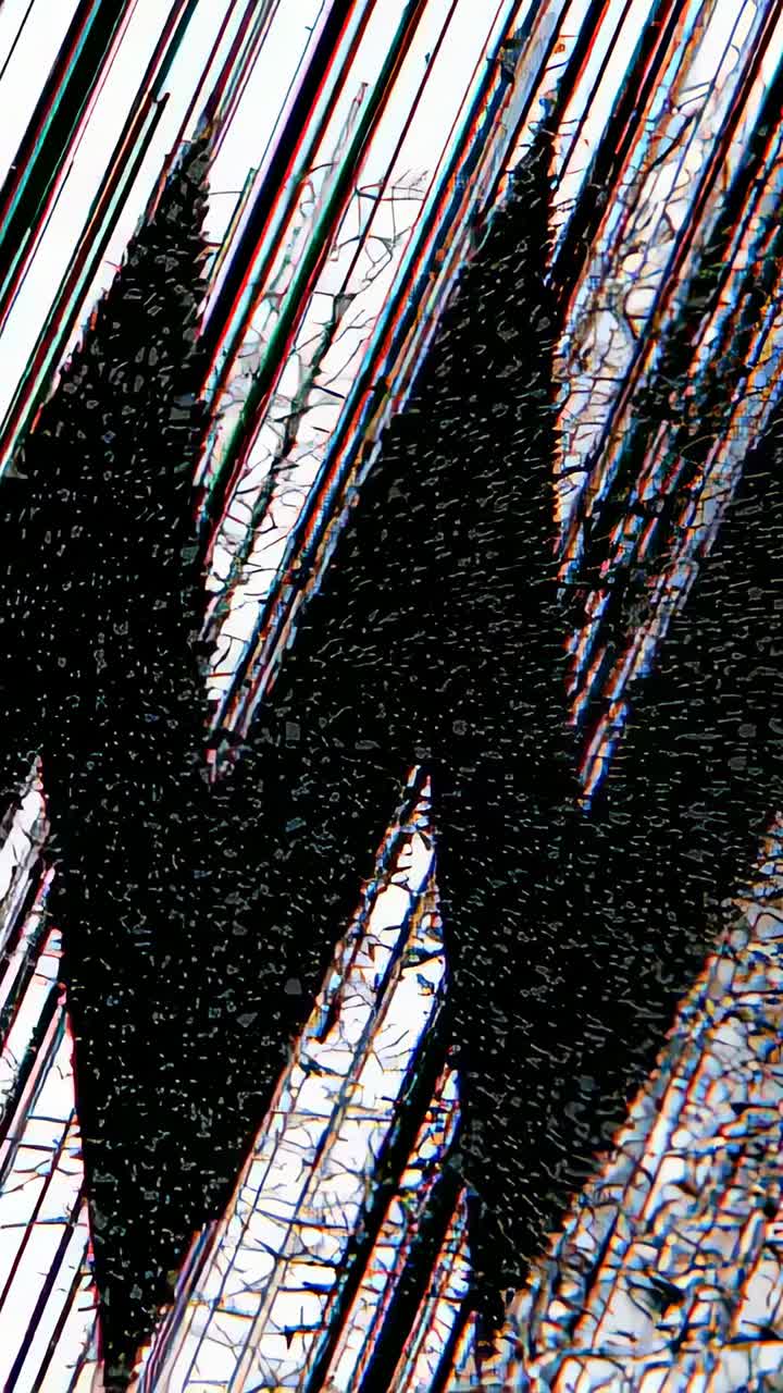Vertical video: Looping causing black zigzag mask shifting, showing branches via RGB lines outside