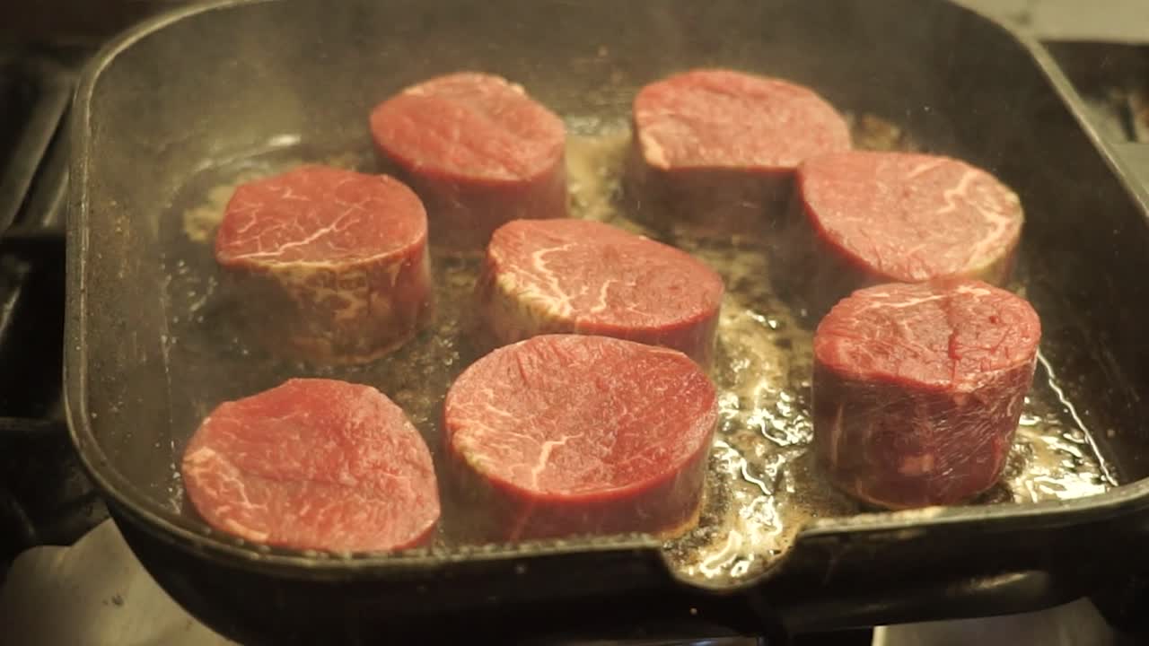 Cooking Filet Mignon Steak On Grill Pan