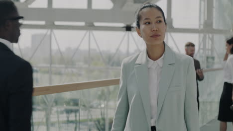 businesswoman walking in modern building