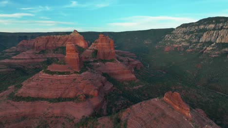 desert red rock formations in sedona, arizona - aerial drone shot