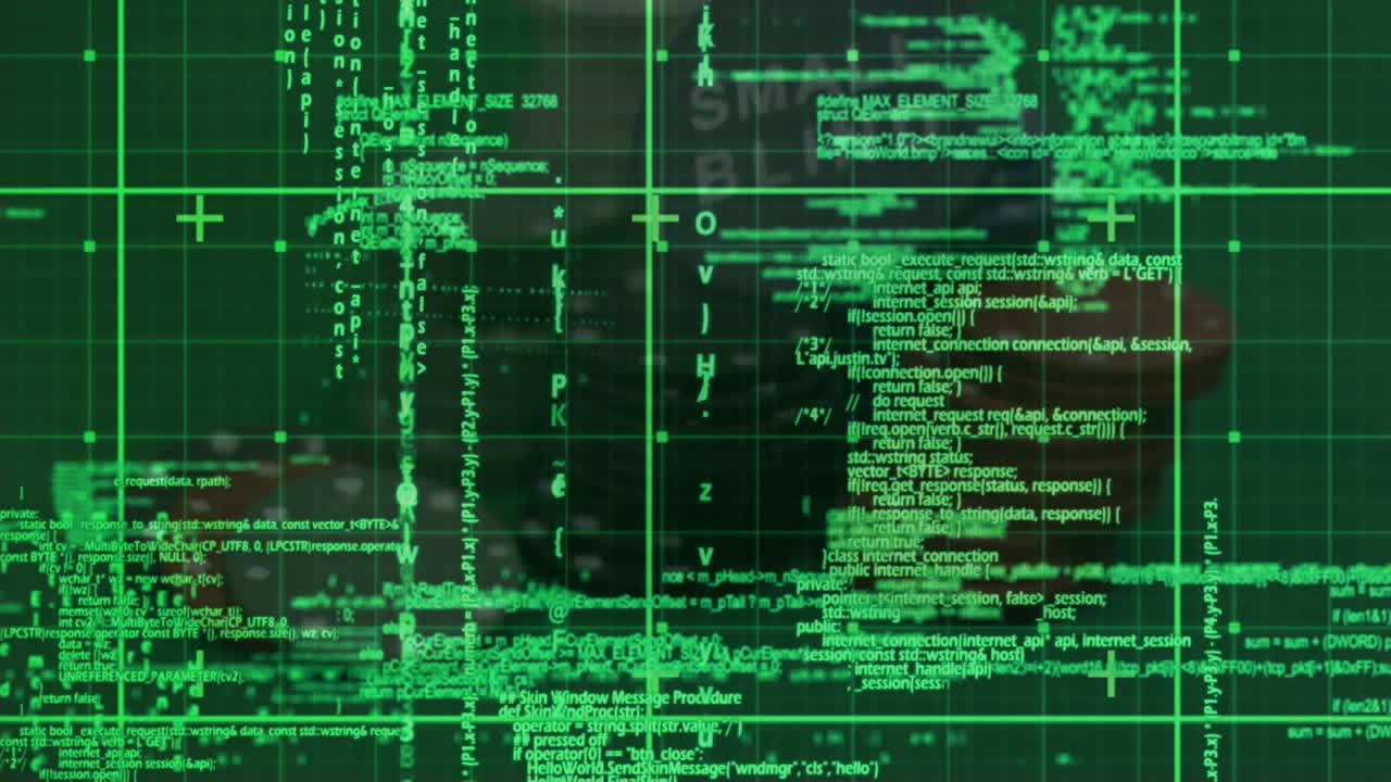 animación del procesamiento de datos y cuadrícula sobre fichas de casino