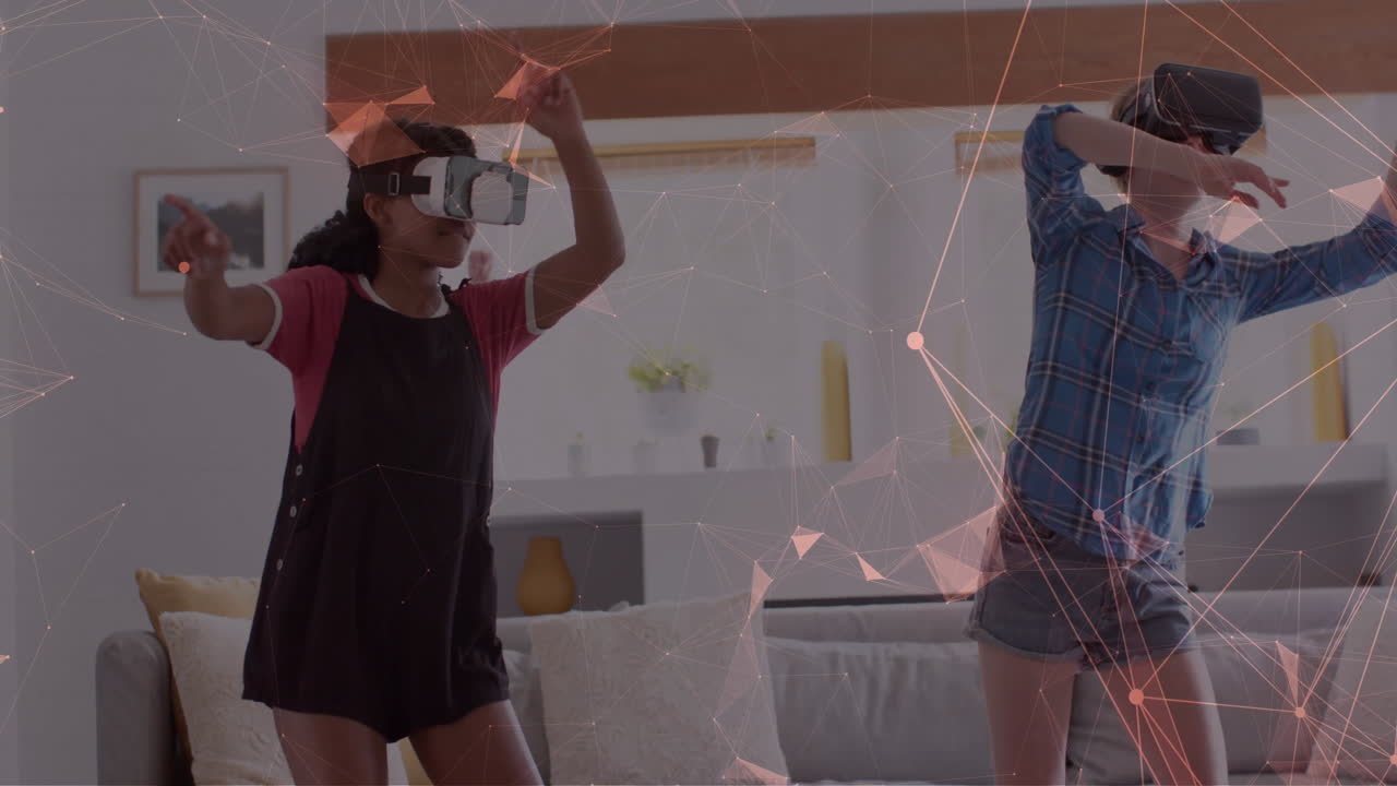 animación del procesamiento de datos sobre diversas mujeres utilizando auriculares vr