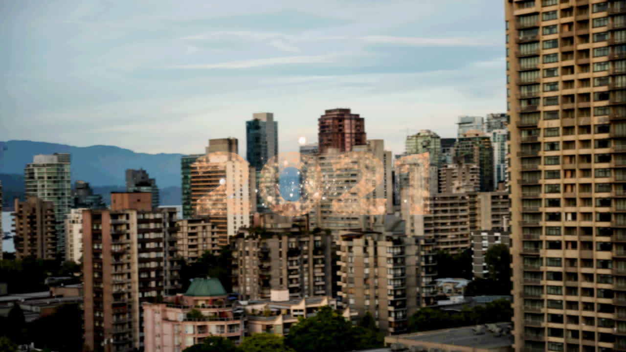 animación del texto brillante de 2021 sobre el paisaje urbano