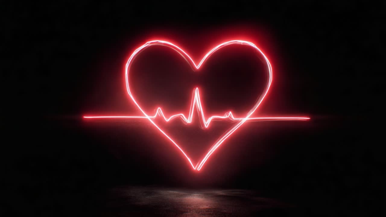 A Captivating Visual of a Heartbeat in Neon, Emphasizing the Connection Between Life and Love Through Striking Red Lines Against a Dark Background