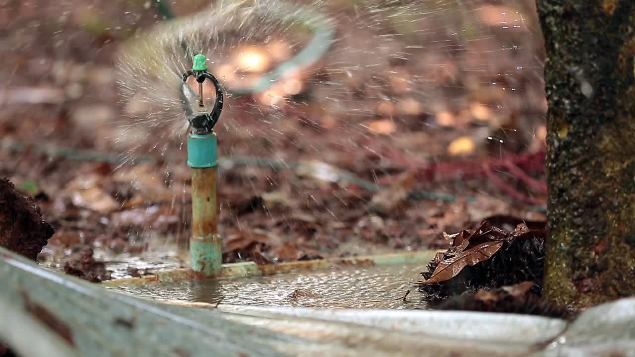 Close Up Footage of Water Sprinkler Splash The Water On The Field
