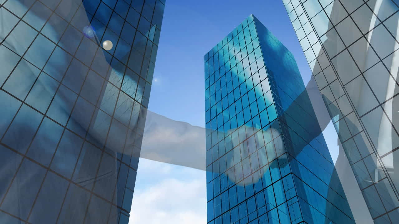 Animation of businessman handshake and cityscape