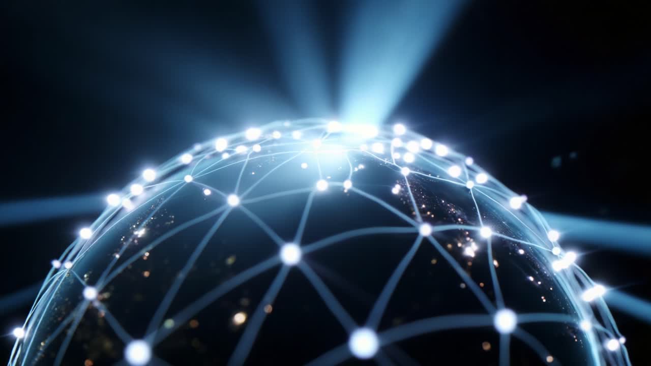 A Stunning Visualization of a Networked Globe, Highlighting Connections Across the Earth with Illuminated Nodes and Dynamic Light Rays, Representing Global Communication and Digital Interactions