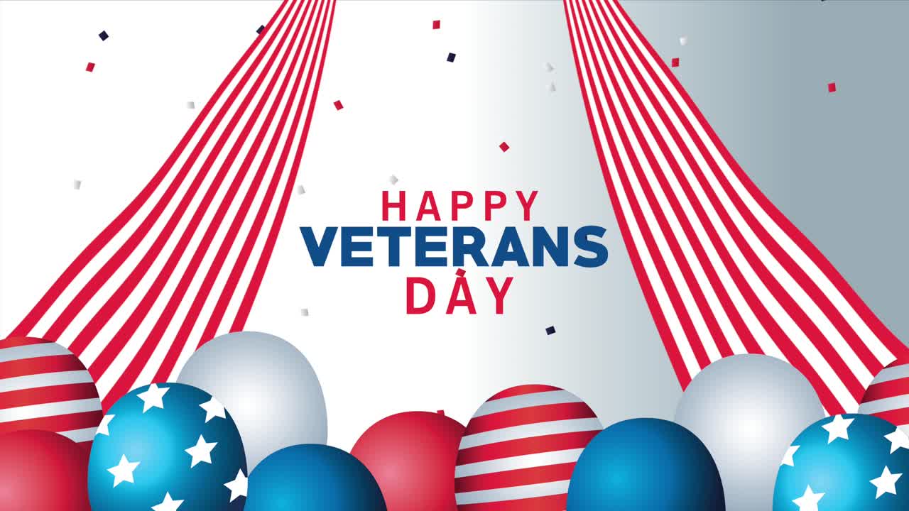 행복한 참전용사 날 글자 애니메이션 풍선 헬과 발 프레임