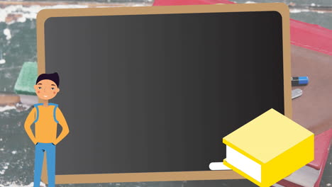 animación de los iconos de los artículos escolares que se mueven sobre los artículos escolares