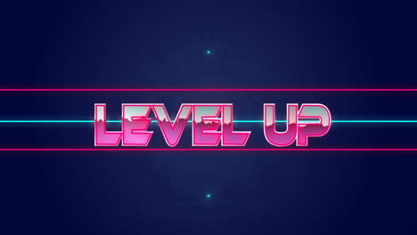 level up text animation over blue shapes on dark background