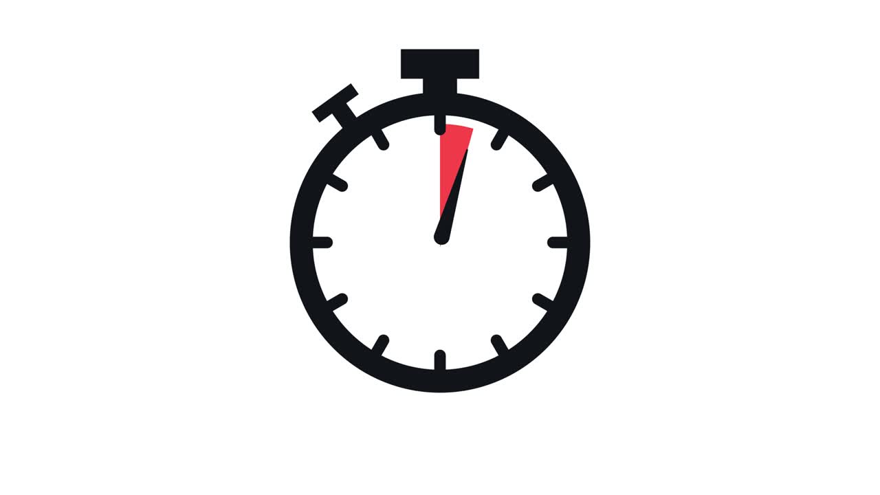 The 5 minutes, stopwatch icon. Stopwatch icon in flat style, timer on on color background. Motion graphics.
