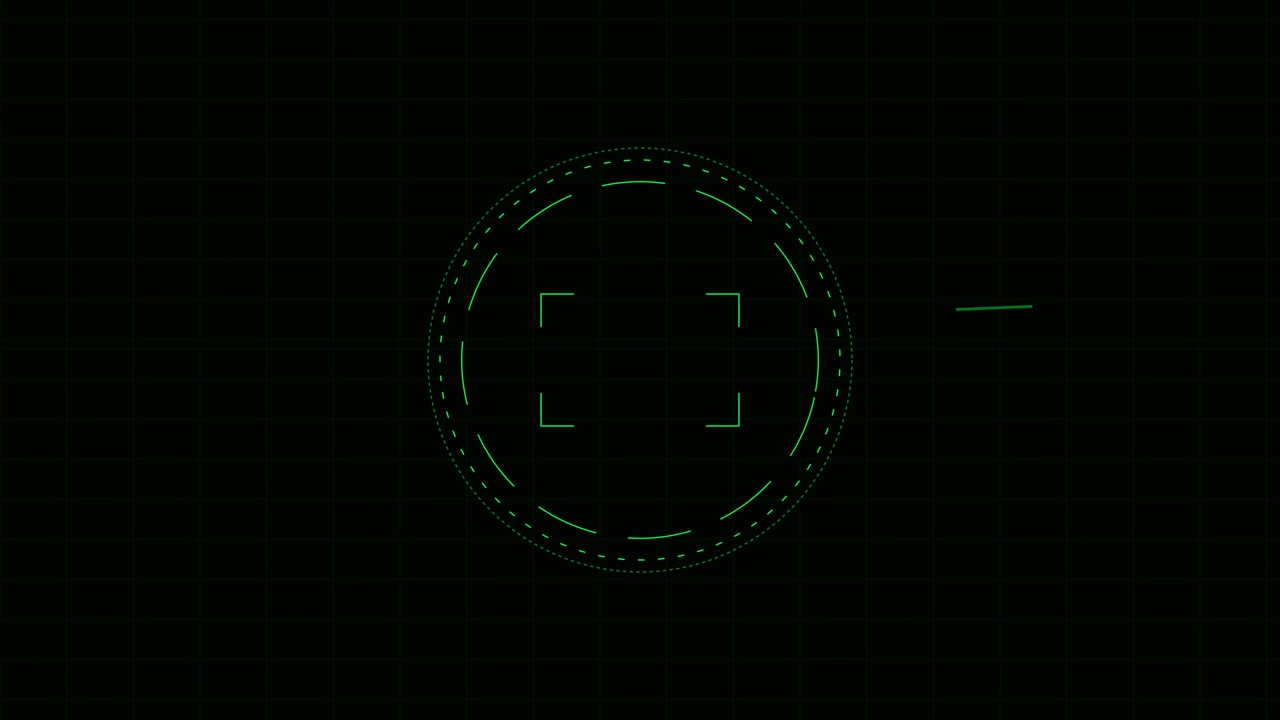 Digital HUD Target Reticle Animation on Dark Grid Background