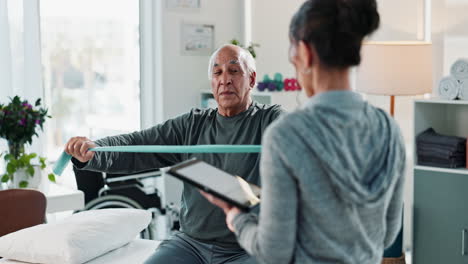 senior man doing physical therapy with a physiotherapist