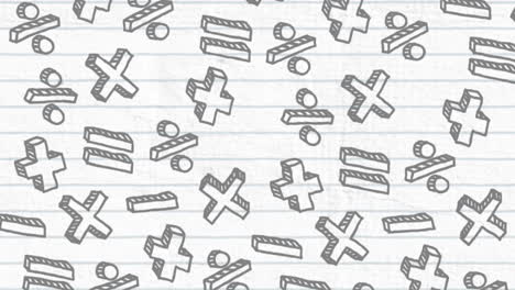 símbolos matemáticos contra el papel con líneas blancas