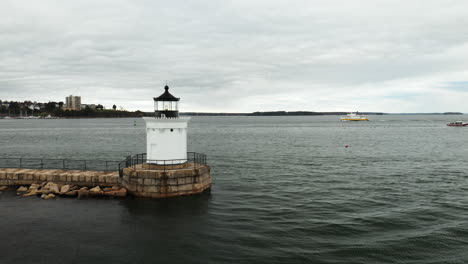 oscillating drone shot of bug light lighthouse, portland, maine