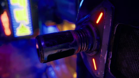 close up view of a futuristic mechanical component with vibrant lights
